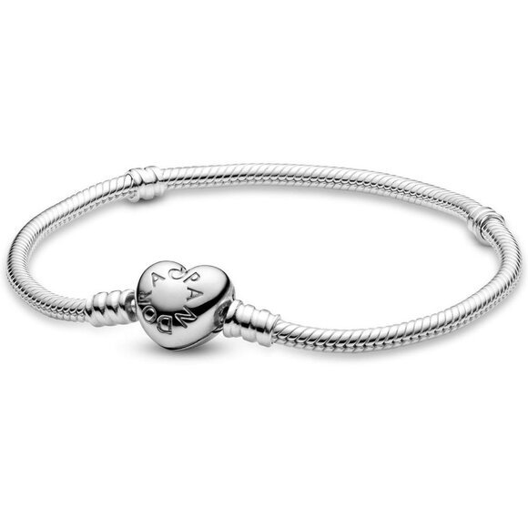 Heart Clasp Snake Sterling Silver Chain Bracelet with Gift Box - Picture 2 of 9